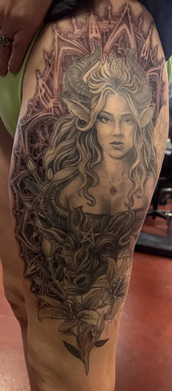 Black and gray tattoo by Aaron Sangenitto at Tattooz Ink in Redding, California