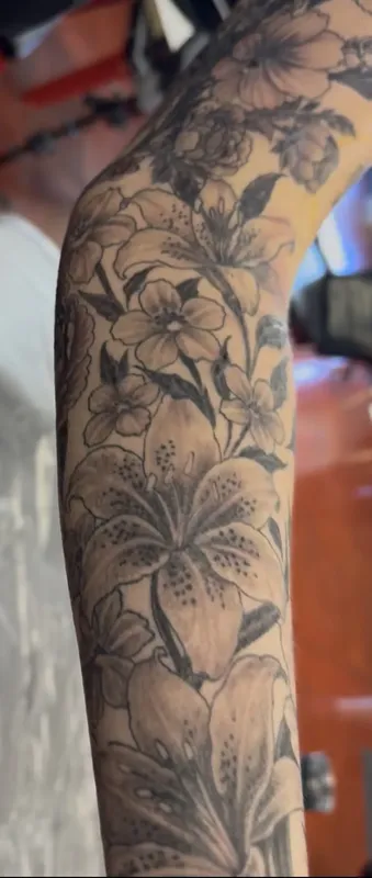 Black and gray tattoo by Aaron Sangenitto at Tattooz Ink in Redding, California