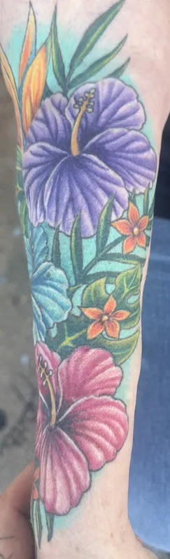 Custom floral tattoo by Aaron Sangenitto at Tattooz Ink in Redding, California