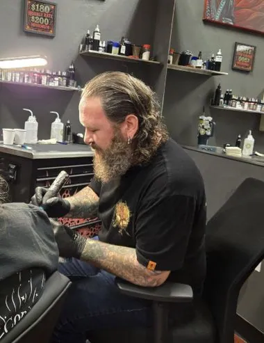 Aaron Sangenitto, biomechanical tattoo artist at Tattooz Ink in Redding, California
