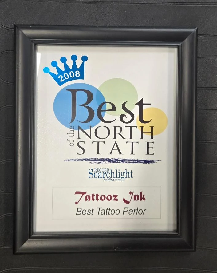 Best of the North State 2008 Best Tattoo Parlor award for Tattooz Ink