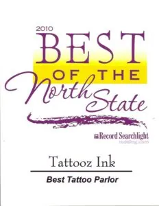 Best of the North State 2010 award for Tattooz Ink in Redding, California