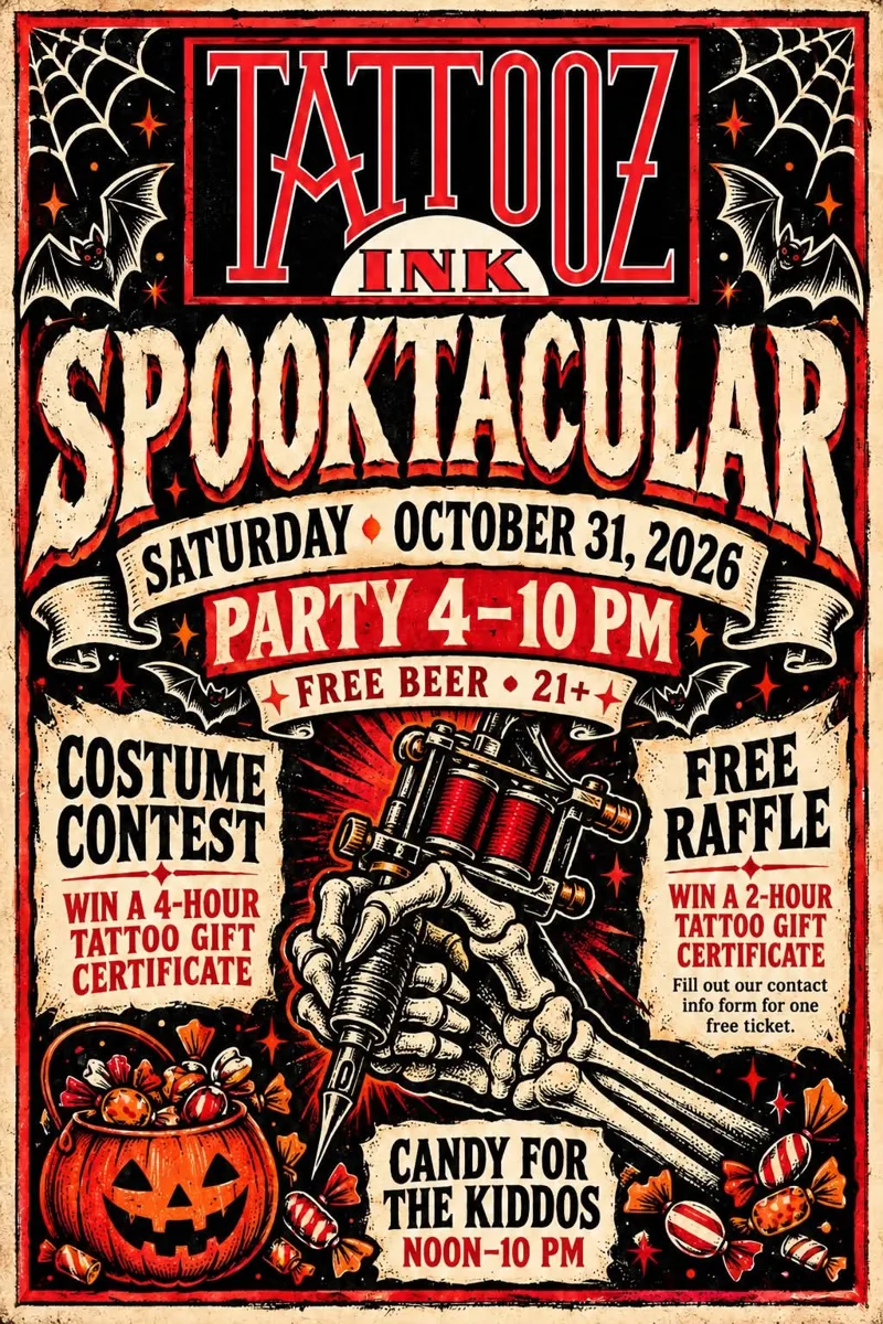 Tattooz Ink Spooktacular Halloween party flyer
